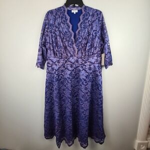 Kiyonna Mademoiselle Lace Overlay Cocktail Dress 2X(18-20) Purple Blue Fit Flare